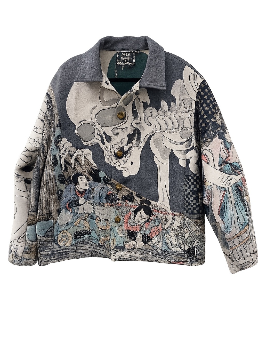Rebel Vengeance Japanese Ukiyo-e Skeleton Tapestry Jacket NWT Medium Gothic